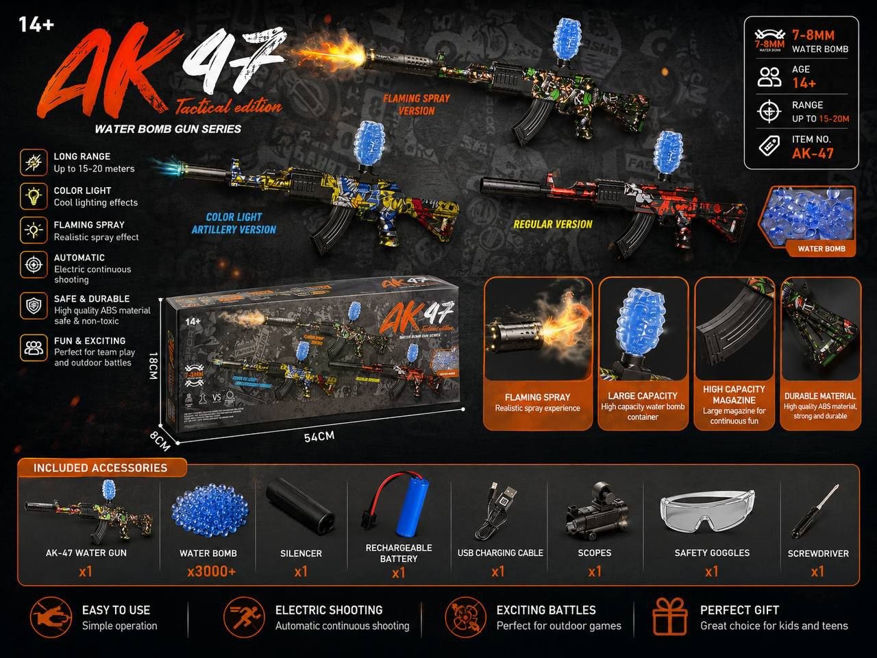 تفنگ تیر ژله ای حرفه ای گرافیتی AK47
